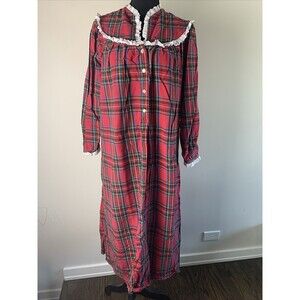 Lanz Of Salzburg Womens M  Vintage 70s Tartan Plaid Cotton Flannel Night Gown‎
